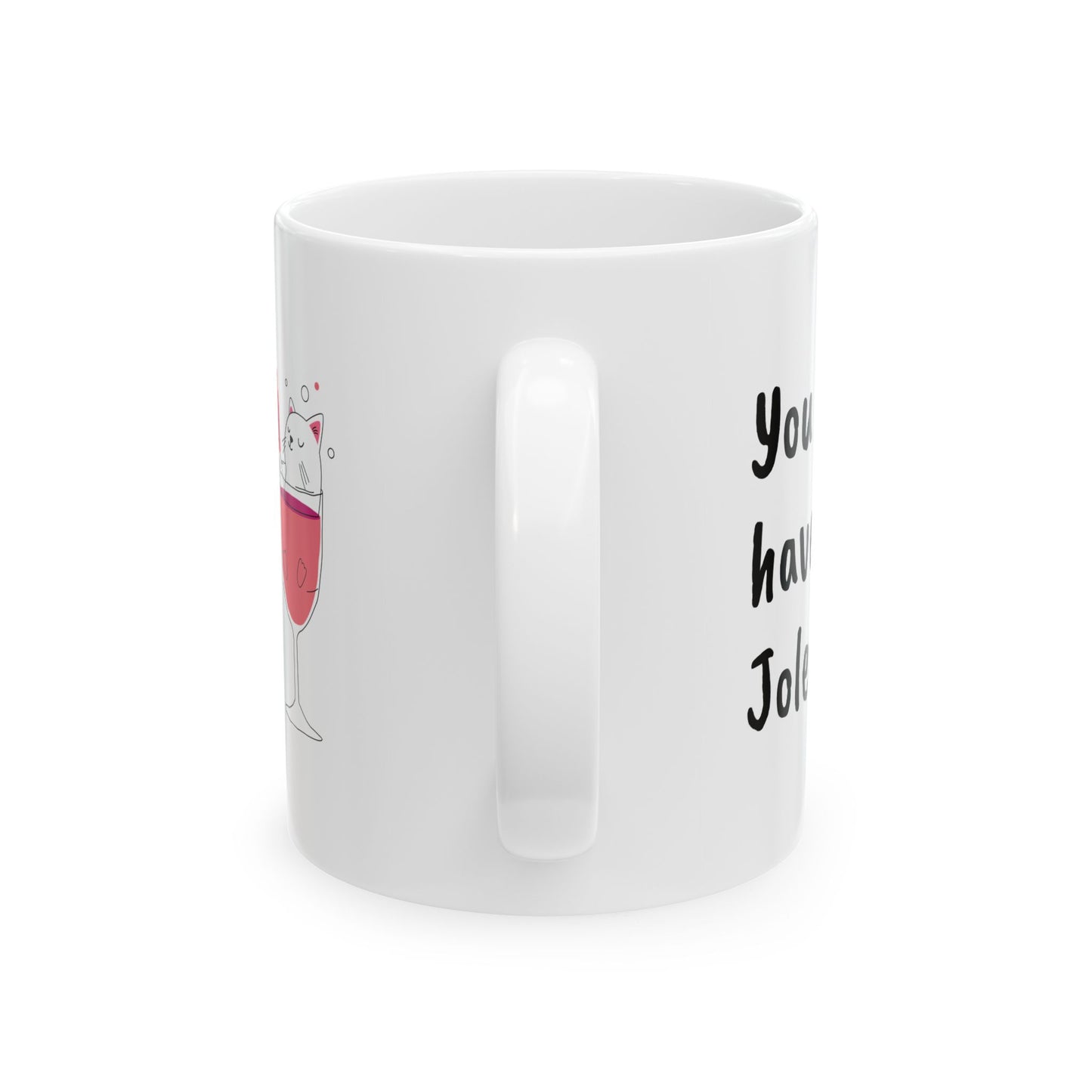 Whimsical Cat & Wine Ceramic Mug