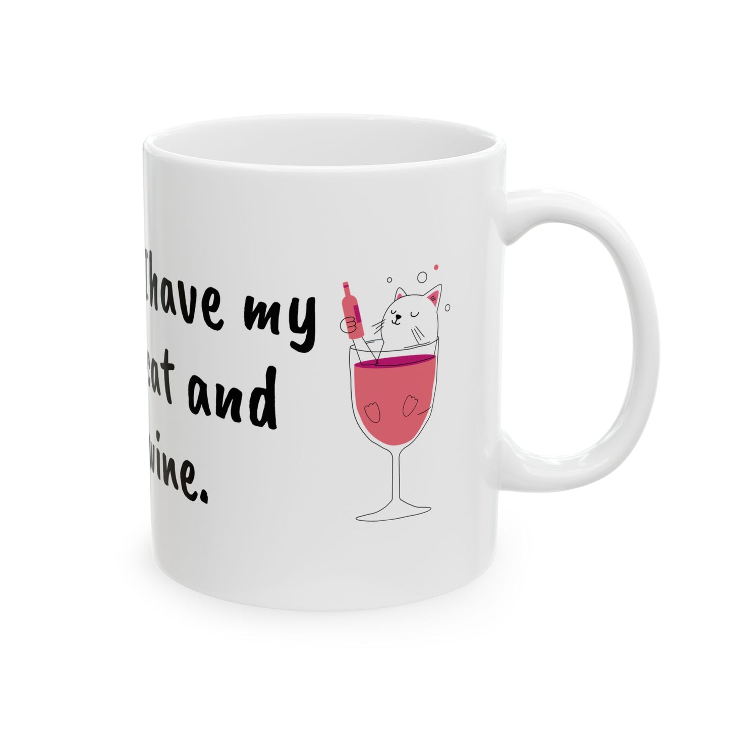 Whimsical Cat & Wine Ceramic Mug