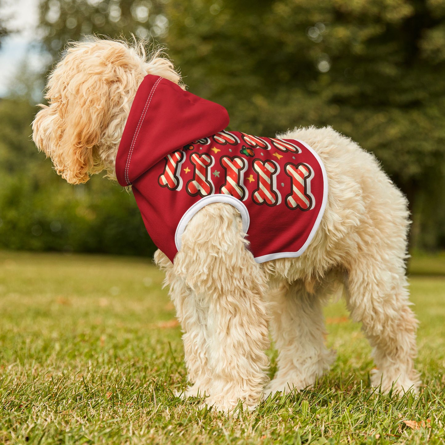 Festive Pet Hoodie with Cute Bone Print