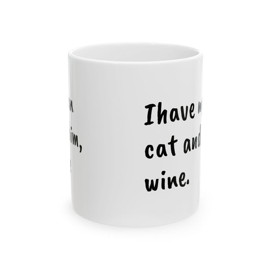 Whimsical Cat & Wine Ceramic Mug