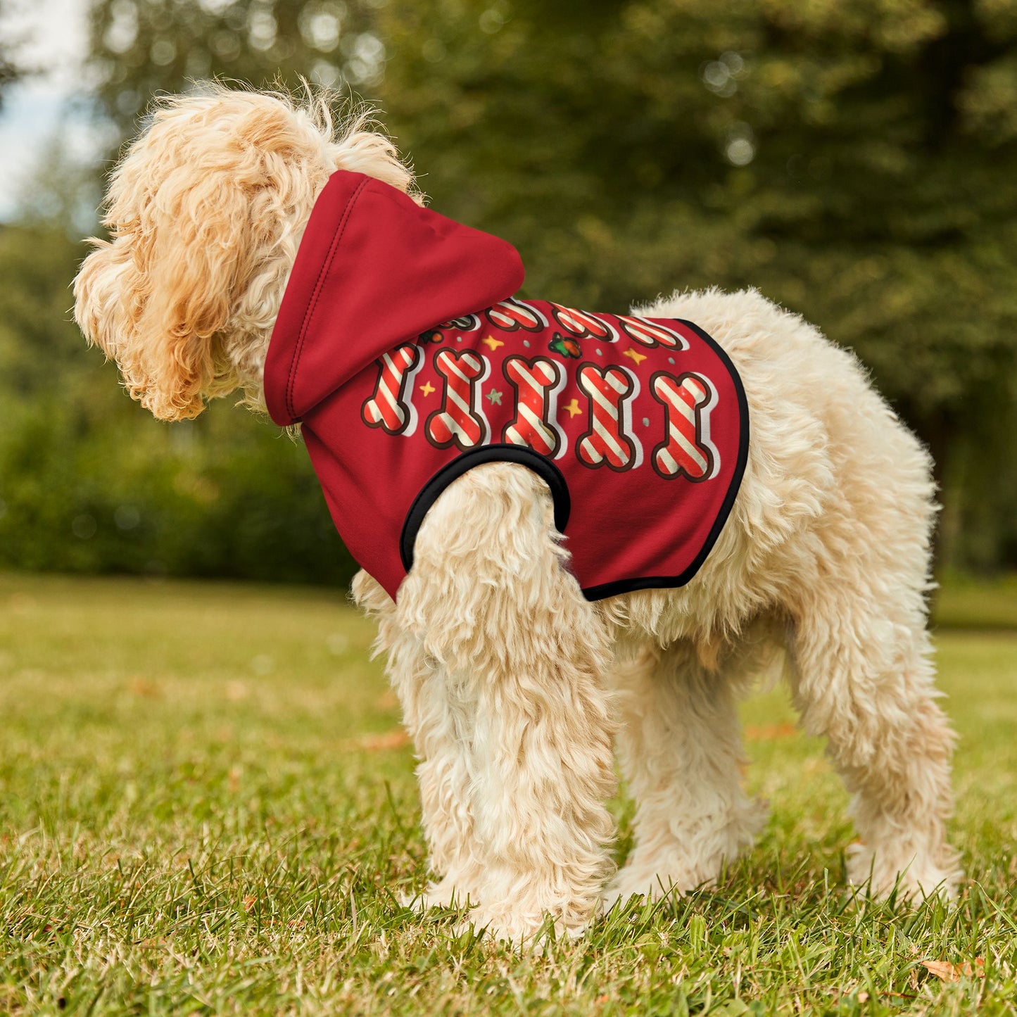 Festive Pet Hoodie with Cute Bone Print